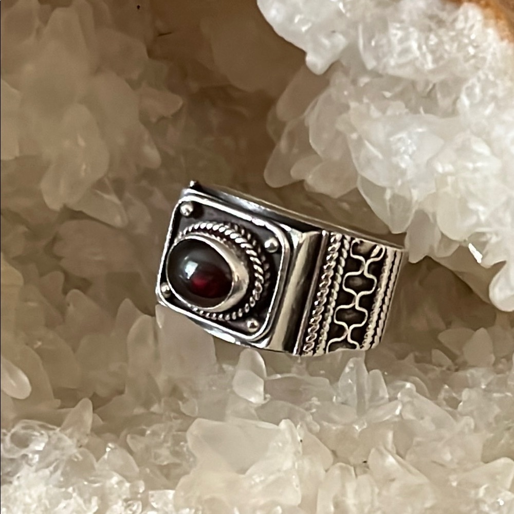 Silver and Red Ring with Central Stone
